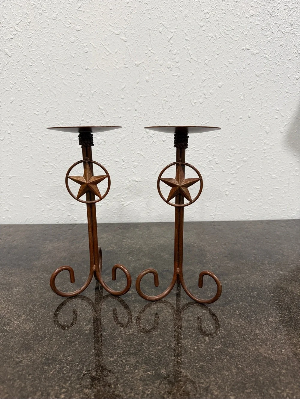 Cast Iron Metal Candle Holder Set Wrought Texas Star Western Rustic